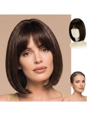 Women's Dark Brown 12 Inch Heat Resistant Realistic Short Blonde Wig Bangs
